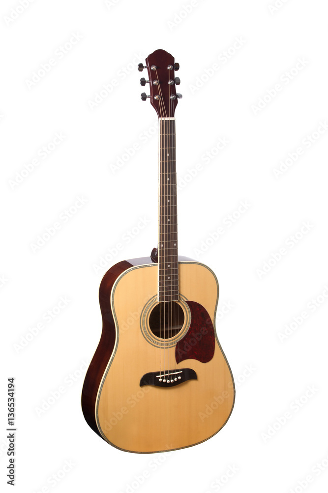 Natural Wooden Classical Acoustic Guitar Isolated on a White Background Natural Wooden Classical Acoustic Guitar Isolated on a White Background