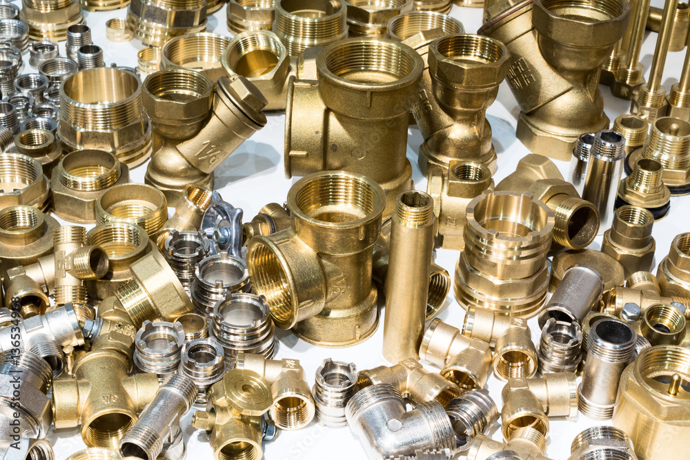 Scattering of various brass sanitary products. Scattering of various brass sanitary products.