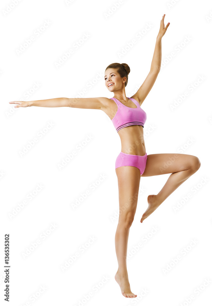 Woman Fitness and Sport Dancing, Young Girl Dance Aerobic, Dancer Slim Sporty Body, isolated over white