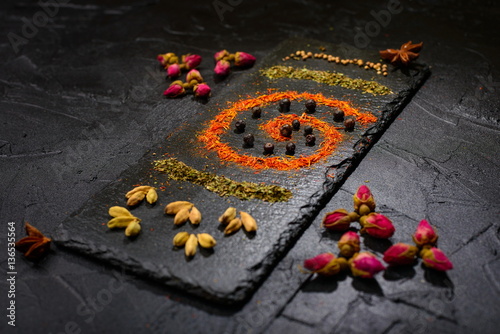 spices on black background