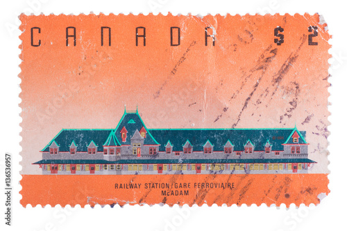 CANADA - CIRCA 1989: stamp printed in , shows Railway Stat photo