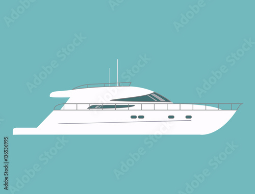 White yacht boat with the wooden deck top view.Voyage and elements of design for the tourist websites and firms.