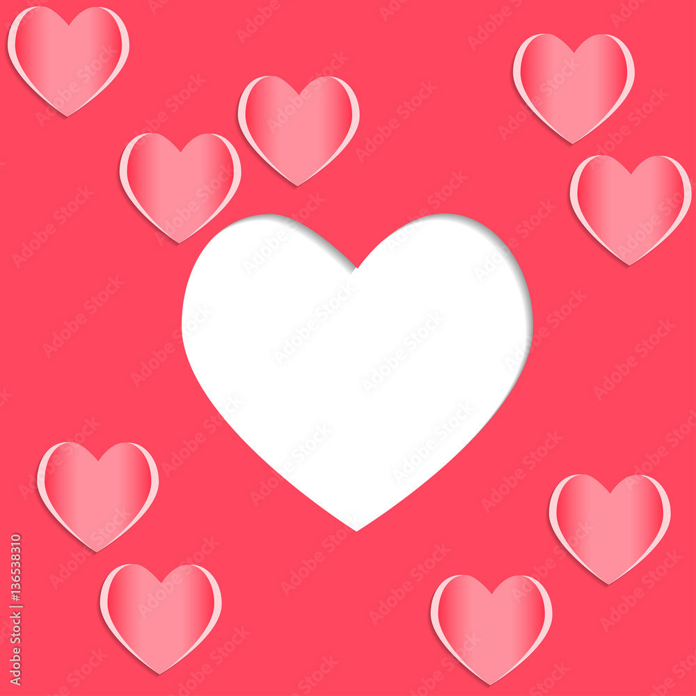 Set of the hearts cut out from pink paper. Vector Illustration for Valentine's day