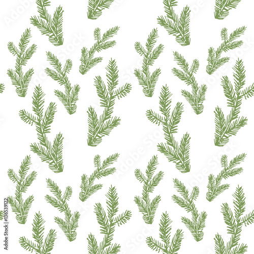 Hand drawn Christmas seamless pattern. Pine branch background. Vector illustration.