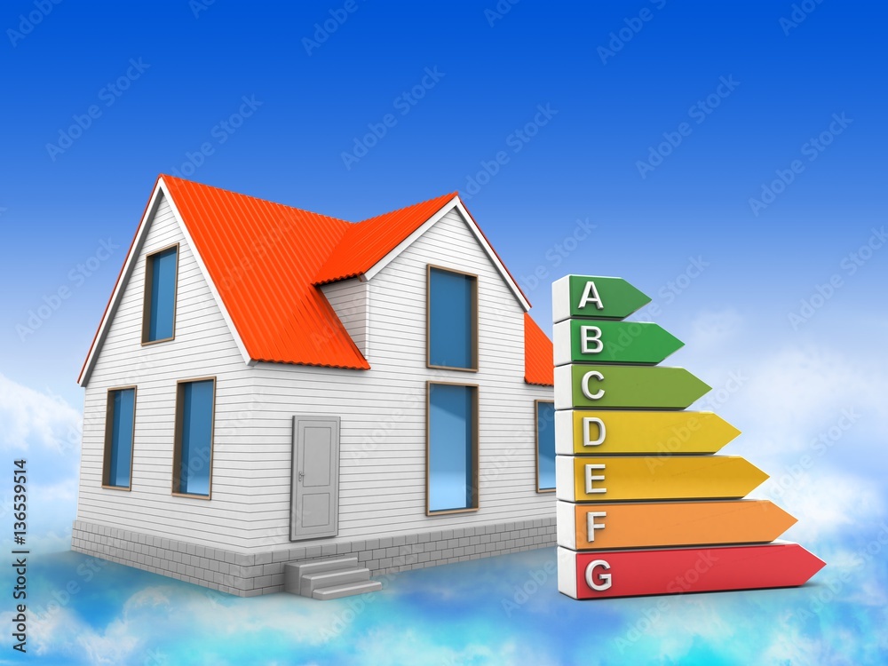3d illustration of house over sky background with efficient ranks 3d illustration of house over sky background with efficient ranks