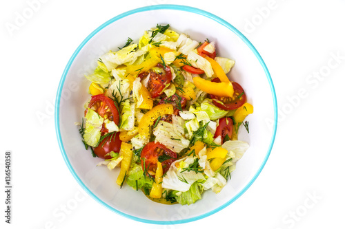 Fresh vegetable salad with olive oil