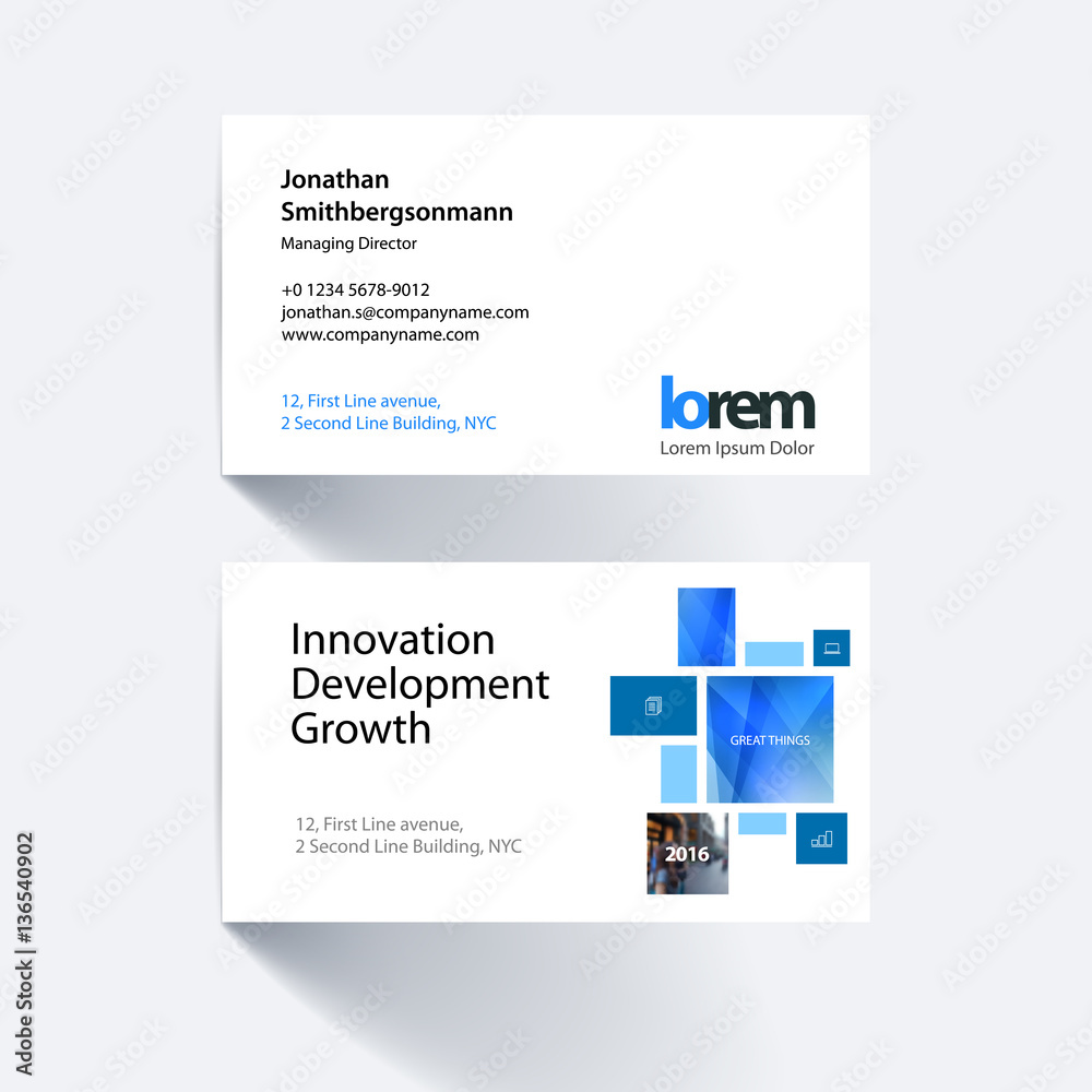Vector business card template with yellow rectangles, squares fo