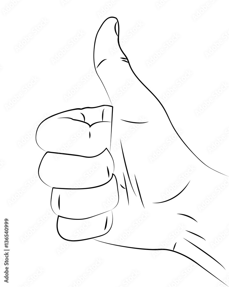 disegno mano con pollice in su linee nere