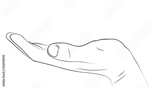 disegno mano aperta che tiene qualcosa nel palmo con linee nere