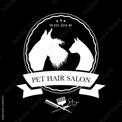 Logo for pet hair salon, styling and grooming shop, pet store for dogs and cats. Vector illustration
