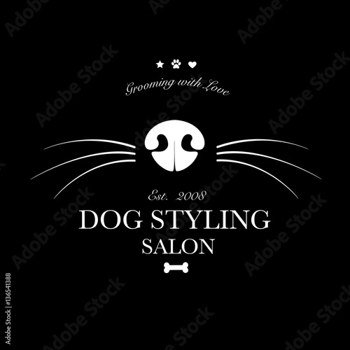 Logo for dog hair salon, dog styling and grooming shop, store for pets. Vector illustration