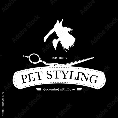Logo for pet hair salon, styling and grooming shop, pet store for dogs and cats. Vector illustration