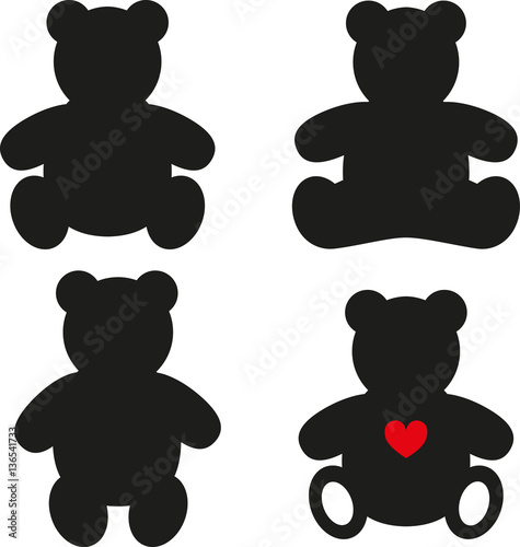 Simple silhouettes of Teddy Bear. Vector illustration on white background