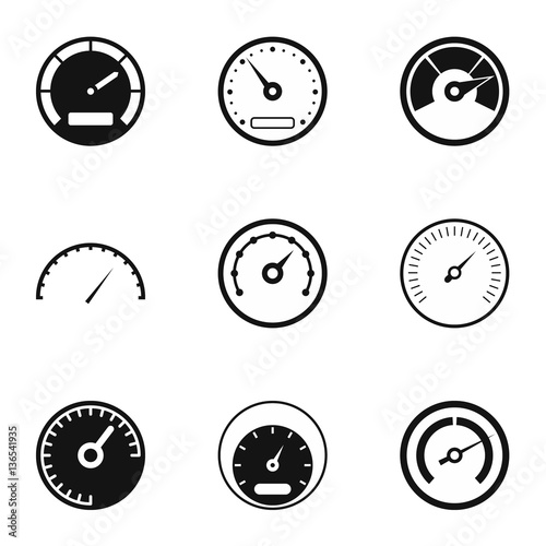 Speedometer for transport icons set, simple style
