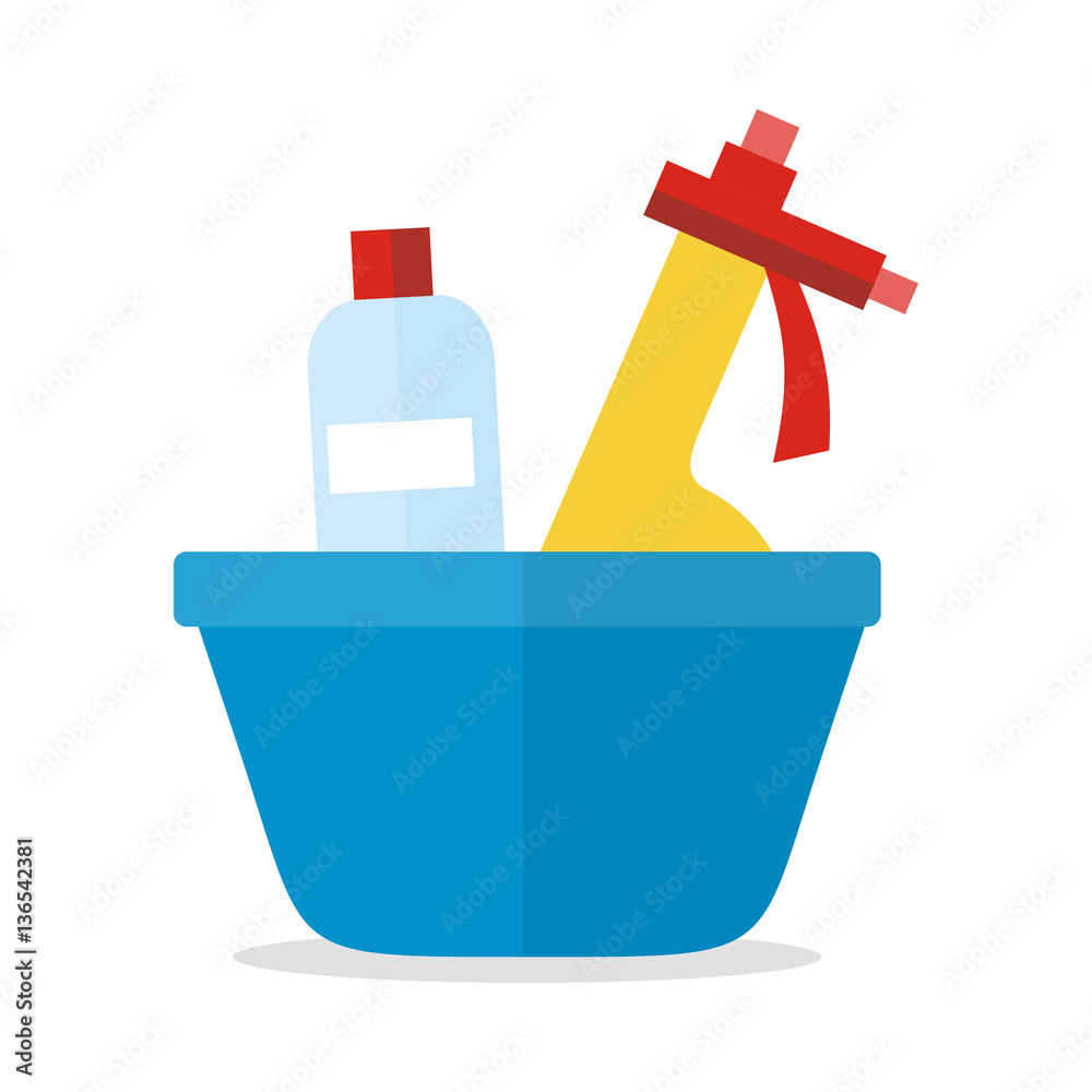 Basin with Washing Cleaners. Glass Clean Substance Basin with Washing Cleaners. Glass Clean Substance