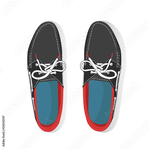 pair of male boat shoes with laces, vector, illustration