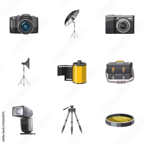 Photography icons set, cartoon style