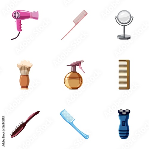 Salon icons set, cartoon style