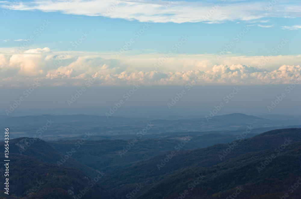 Homolje mountains landscape and cloudscape on a late afternoon sunny autumn day with a few clouds, east Serbia