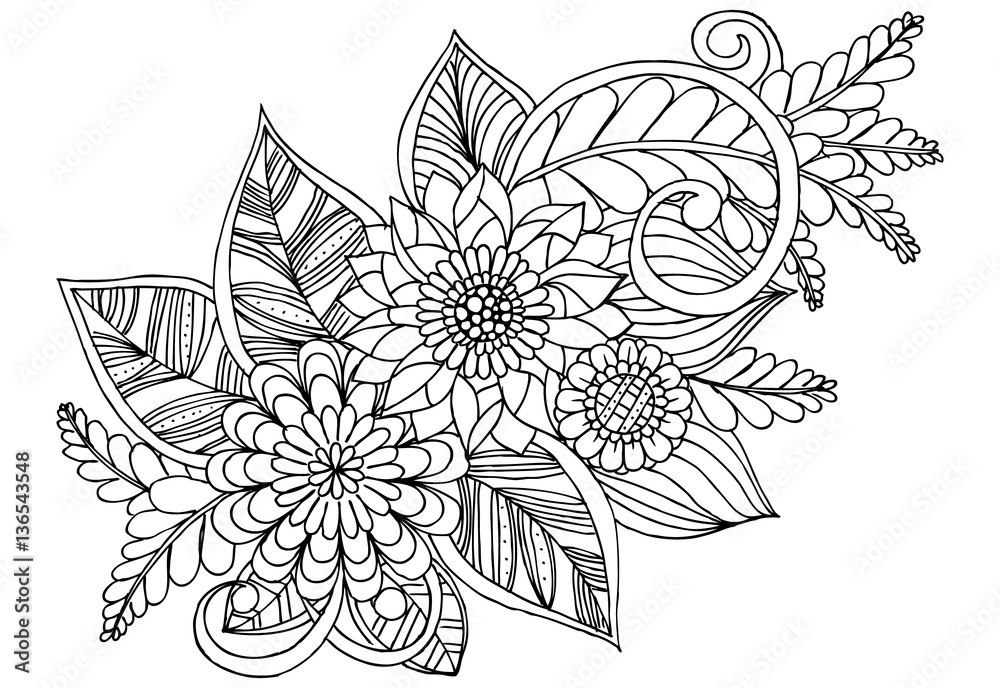 Doodle floral pattern in black and white. Page for coloring book Stock ...