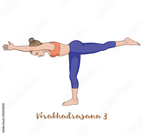 Women silhouette. Warrior 3 yoga pose. Virabhadrasana 3