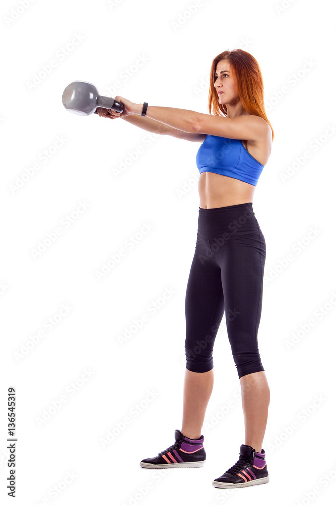 Beautiful fit woman making exercises with dumbbell. Beautiful fit woman making exercises with dumbbell.