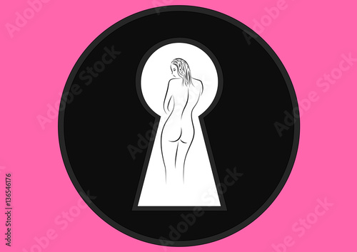 keyhole view of the silhouette of a woman