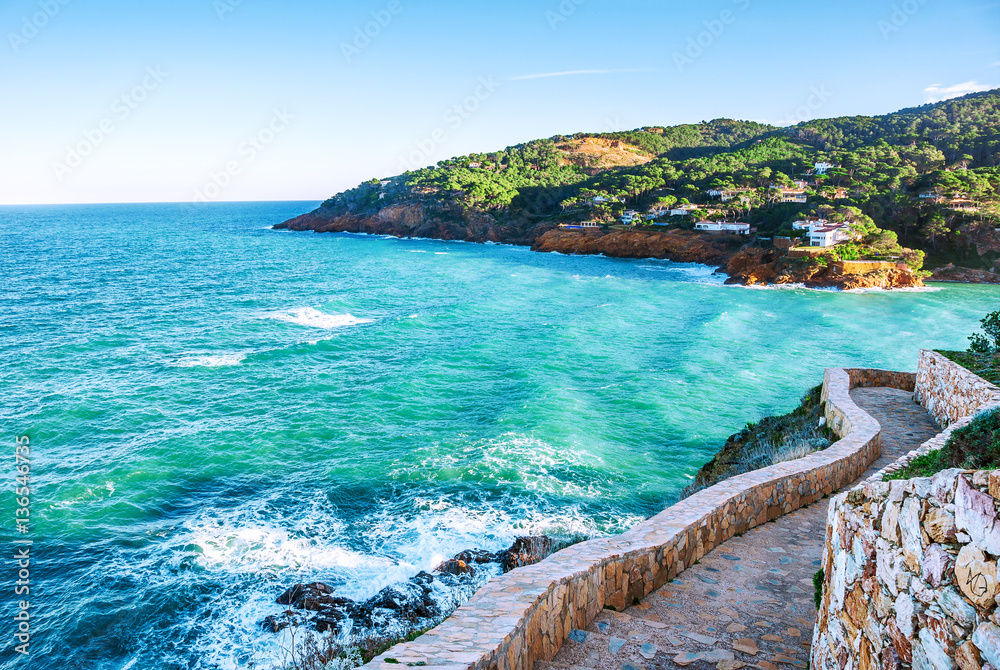 Spain. Costa Brava. La Sera. The picturesque promenade along the