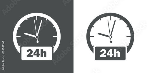 Icono plano reloj con 24h gris y blanco