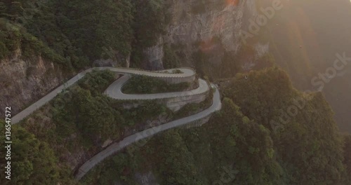 The long and windy 99 turn road going up to the summit of Tianmen shan in mountain national park, Hunan province, China.