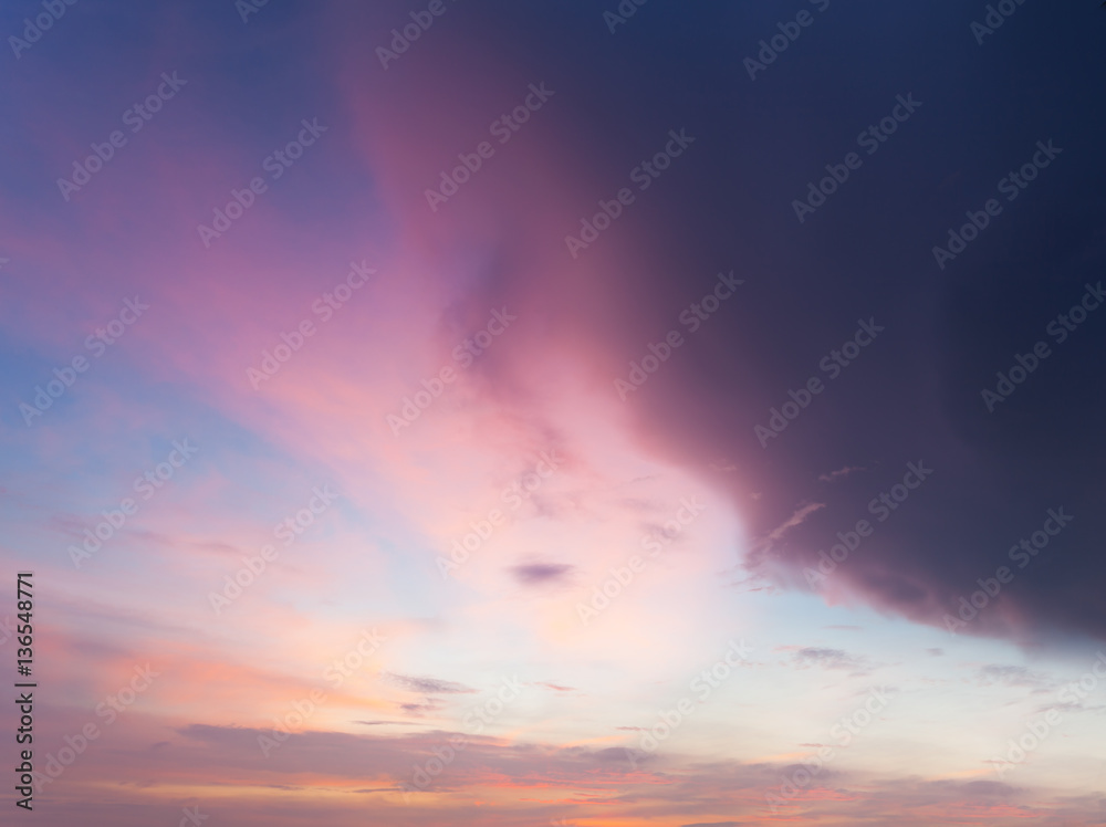 The sky in pink - purple colors. Beautiful bright sky in Thailand, Asia