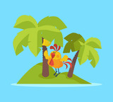 Rooster Bird on Tropic Island. Cock at Rest Vector