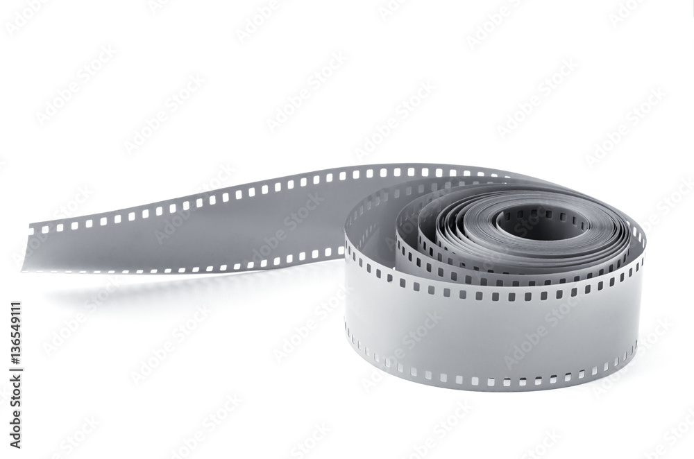 twisted film strip film on white background