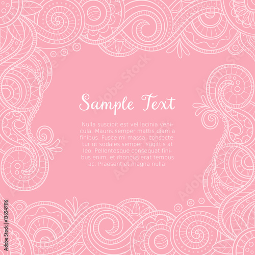 Cute hand drawn mehndi design for wedding invitations, greeting cards and backgrounds. Vector illustration.