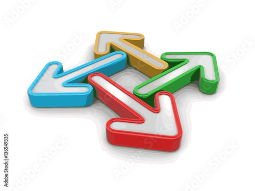 3d image of arrows in different directions. Image with clipping path