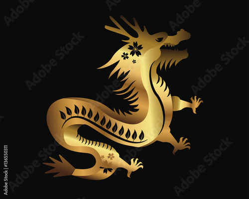 Modern Elegant Abstract Gold Chinese Zodiac Animal Illustration, Dragon