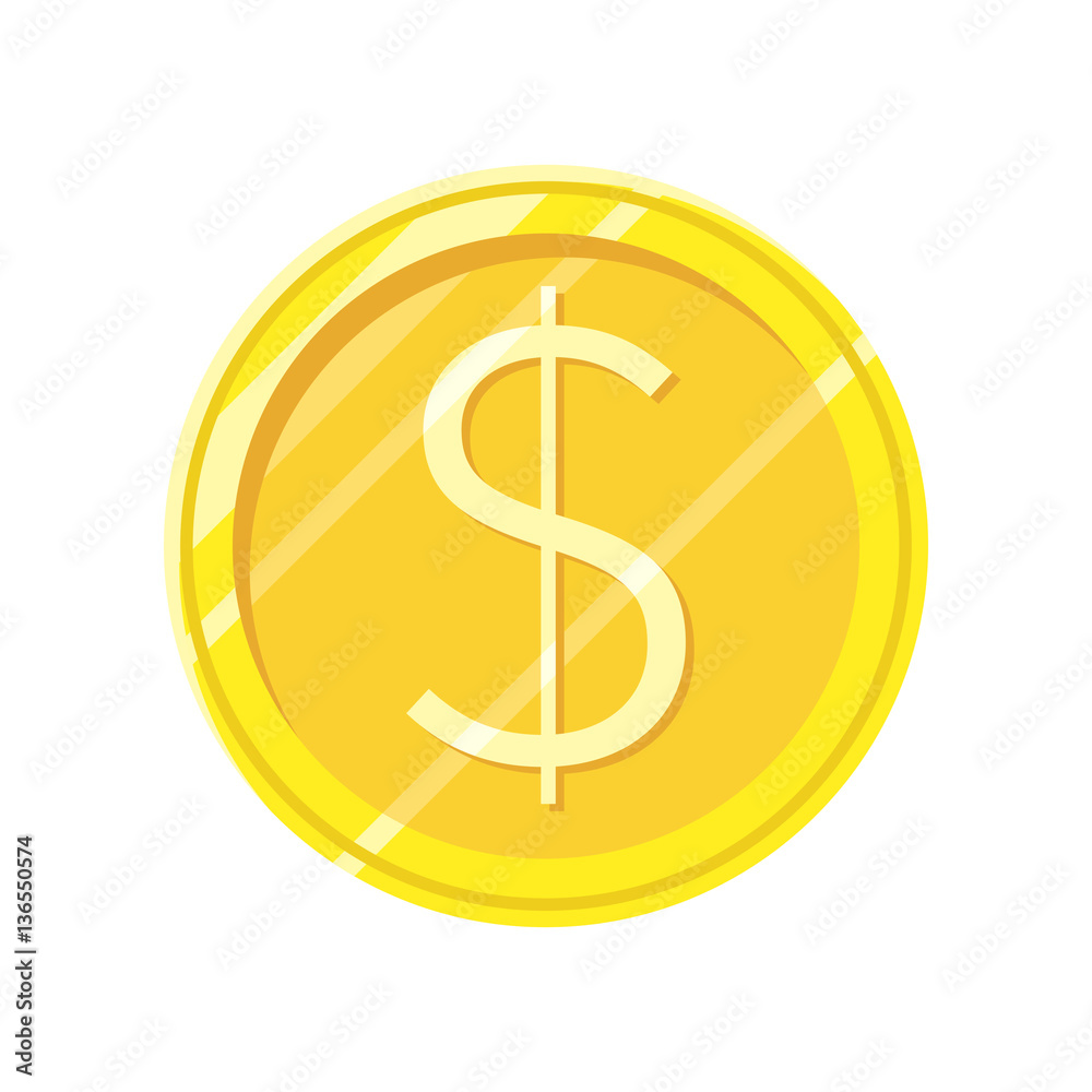 Dollar Gold Coin Vector Icon in Flat Style Design Dollar Gold Coin Vector Icon in Flat Style Design