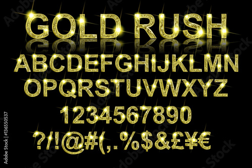 Gold rush. Gold alphabetic fonts