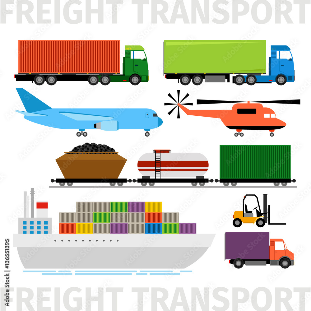 Transport vehicles, plane and train, truck with trailer ship vector ...