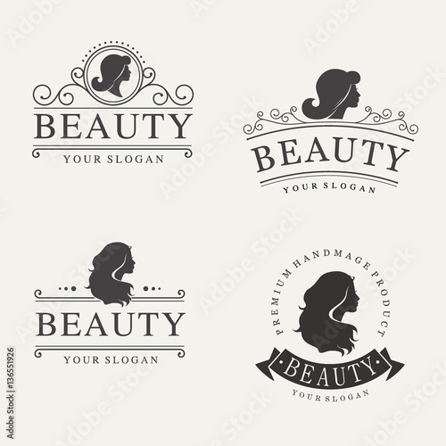 Vector vintage logo set for beauty salon, hair salon, cosmetic