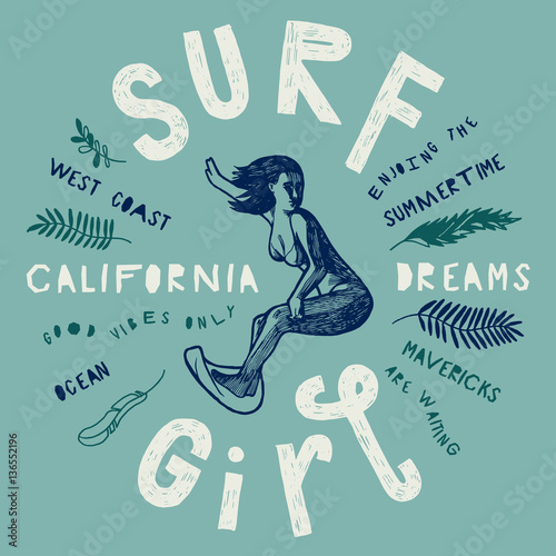 surf girl california dreams blue and white print