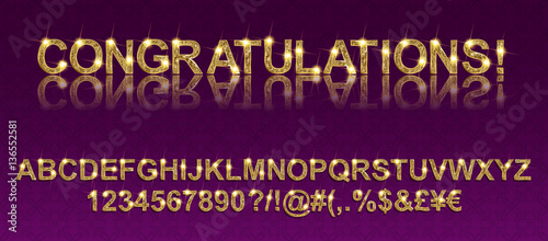 Congratulations. Gold alphabetic fonts and numbers. Vector illustration
