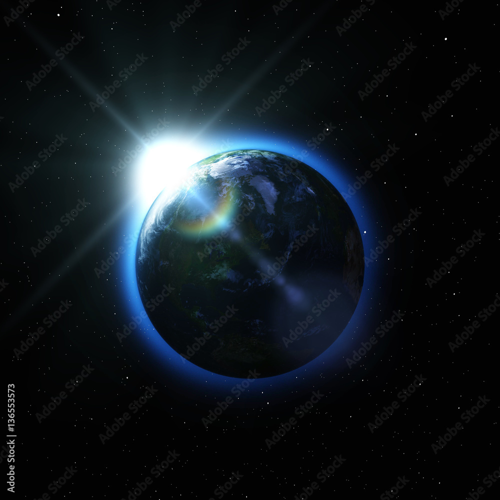 Planet earth in space, the sunrise over the earth