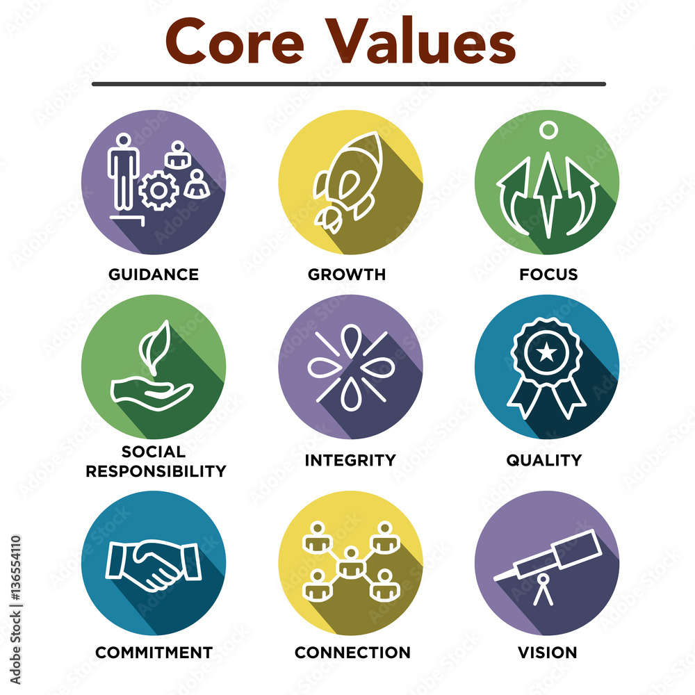 Company Core Values Outline Icons for Websites or Infographics