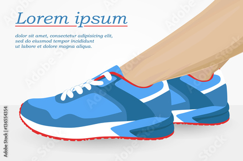 Women foot in blue sport shoes isolated on white background