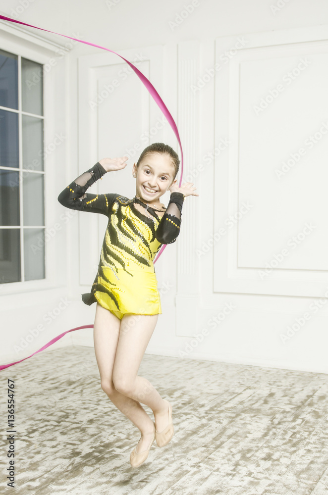 Beautiful sport training rhythmic gymnastic girl