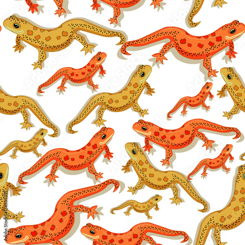 seamless pattern Triton East American red spotted salamanders © orpoliii