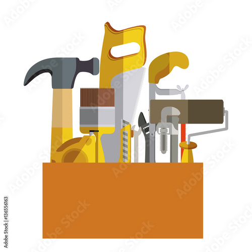toolkit inside of wooden box vector illustration