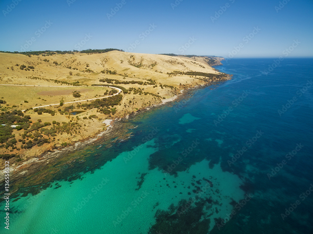 Kangaroo Island coastline near Snelling Beach aerial view, South Australia