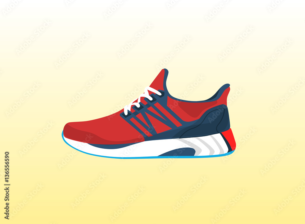Stylish red sneaker for running on yellow background Stylish red sneaker for running on yellow background